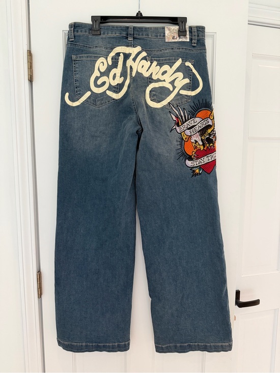 Ed Hardy Denim - Ed Hardy Wide Leg jeans tattoo style Y2K brave eagle size 32